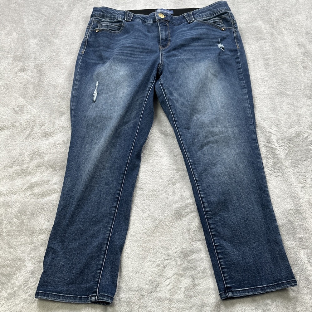 Democracy Women's Dark Blue Distressed Straight Jeans